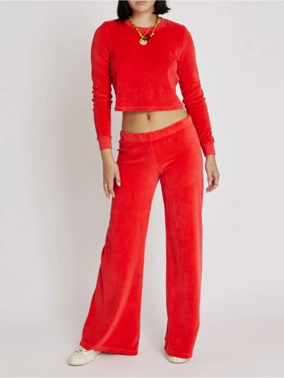 Suzie Kondi Sweatshirt And Lito Low Rise Flare Pant Set In Velour
